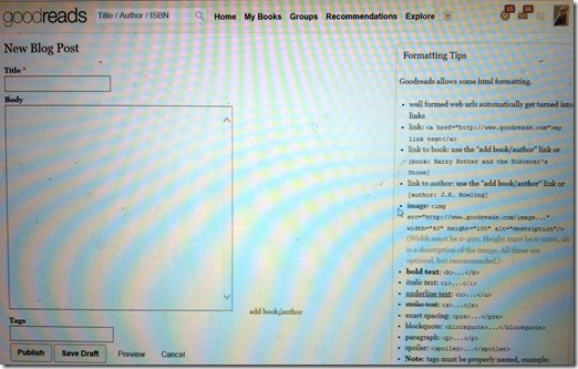 Goodreads HTML formatting