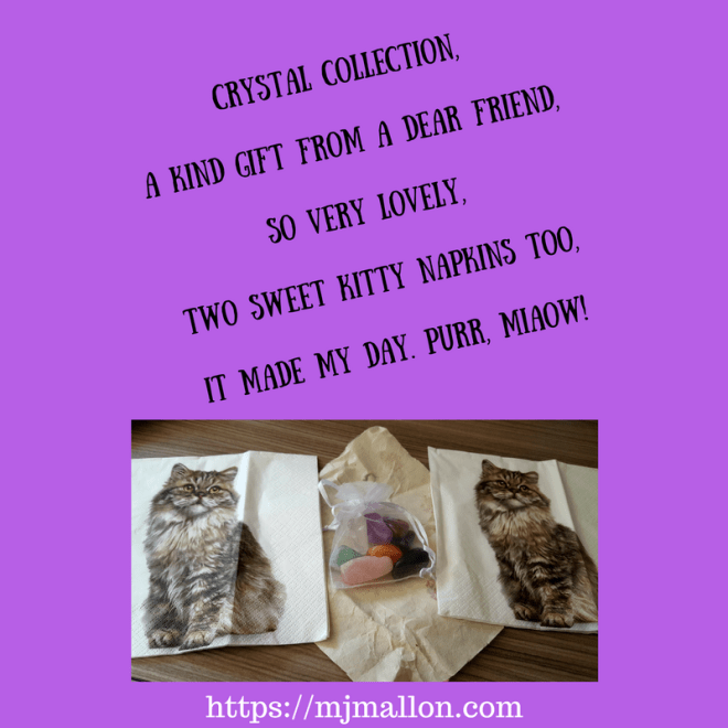 Tanka Crystal collection,A kind gift from a dear friend,So very lovely,Two sweet napkins too,It made my day. Purr, miaow (1)